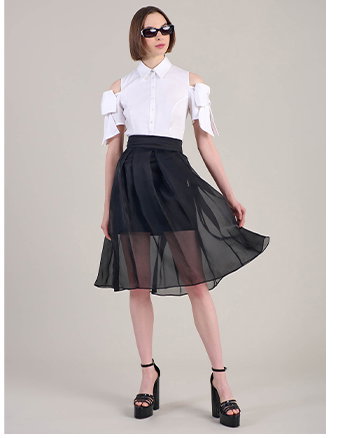 White Button Down Cold Shoulder Short Sleeve Shirt With Attached Bows