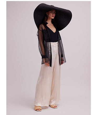 Black Sheer Oversized Shirt With Front Flap Pockets