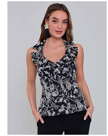 Black Cotton Poplin Halter Vest with Contrast Stitching