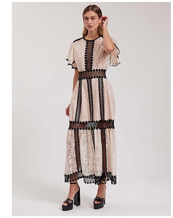 Light Pink Floral Maxi Dress With Daisy Lattice Trim
