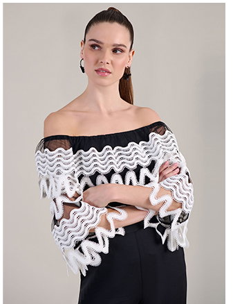 Black & White Off The Shoulder Jersey & Lace Top