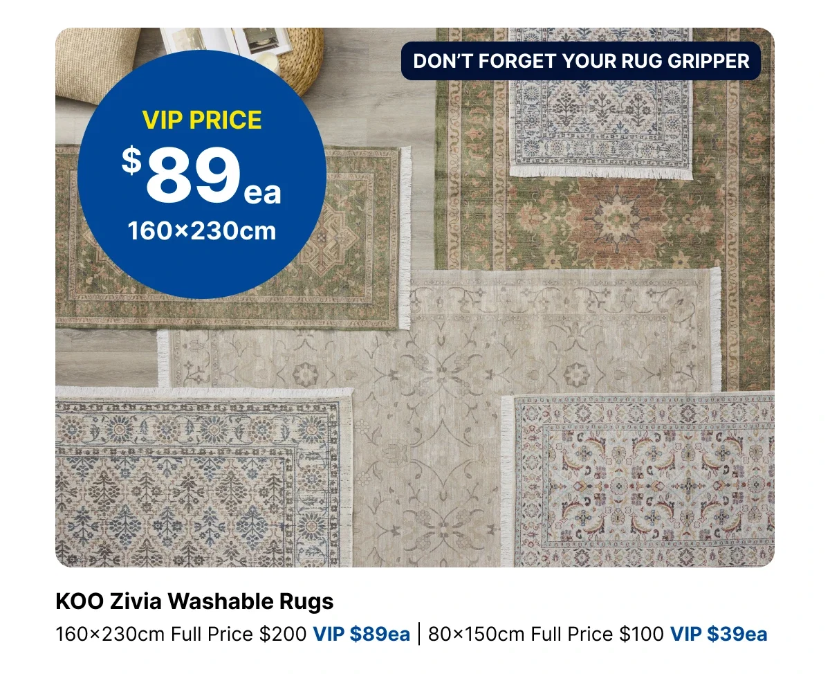 VIP $89ea Koo Ziva Washable Rugs