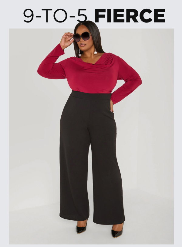 Draped Neck Stretch Knit Top
