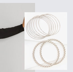 Set Of 10 Silver Tone Bangles