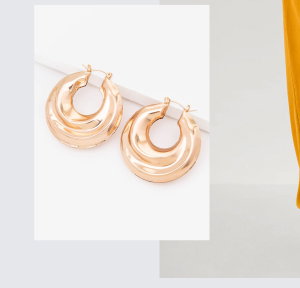 Gold Tone Puff Hoop Earrings