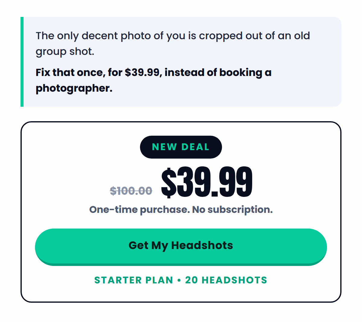 InstaHeadshots AI Headshot Generator Starter Plan: One-Time Purchase