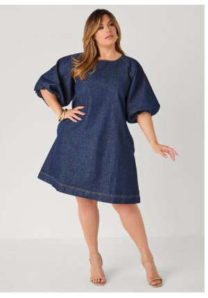 Balloon Sleeve Denim Dress
