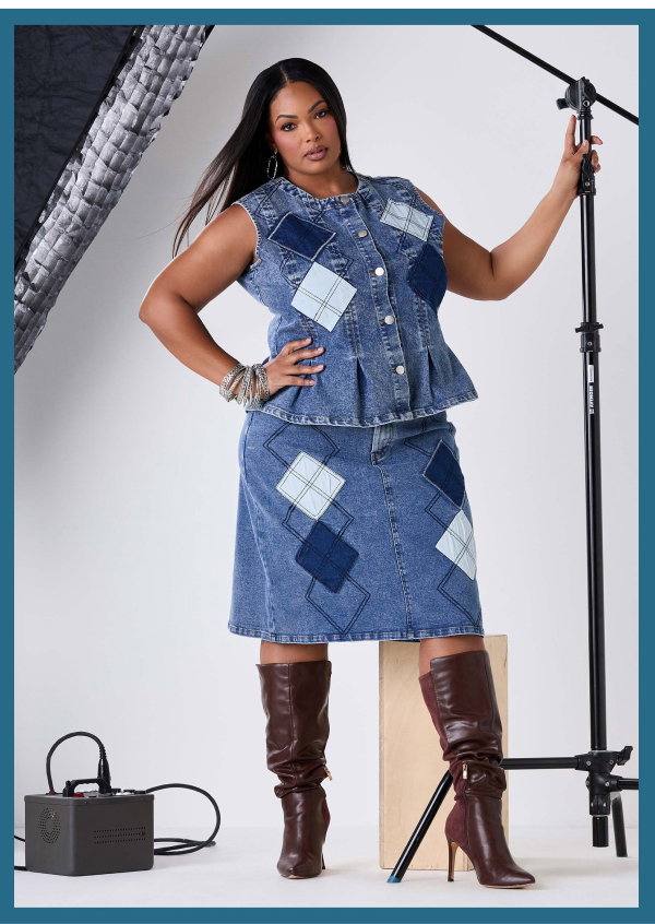 Patchwork Denim Peplum Vest