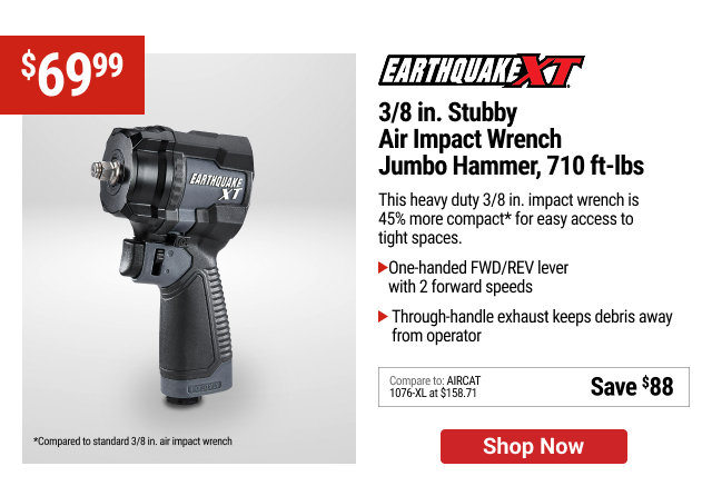 EARTHQUAKE XT 3/8 in. Stubby Air Impact Wrench, Jumbo Hammer, 710 ft-lbs