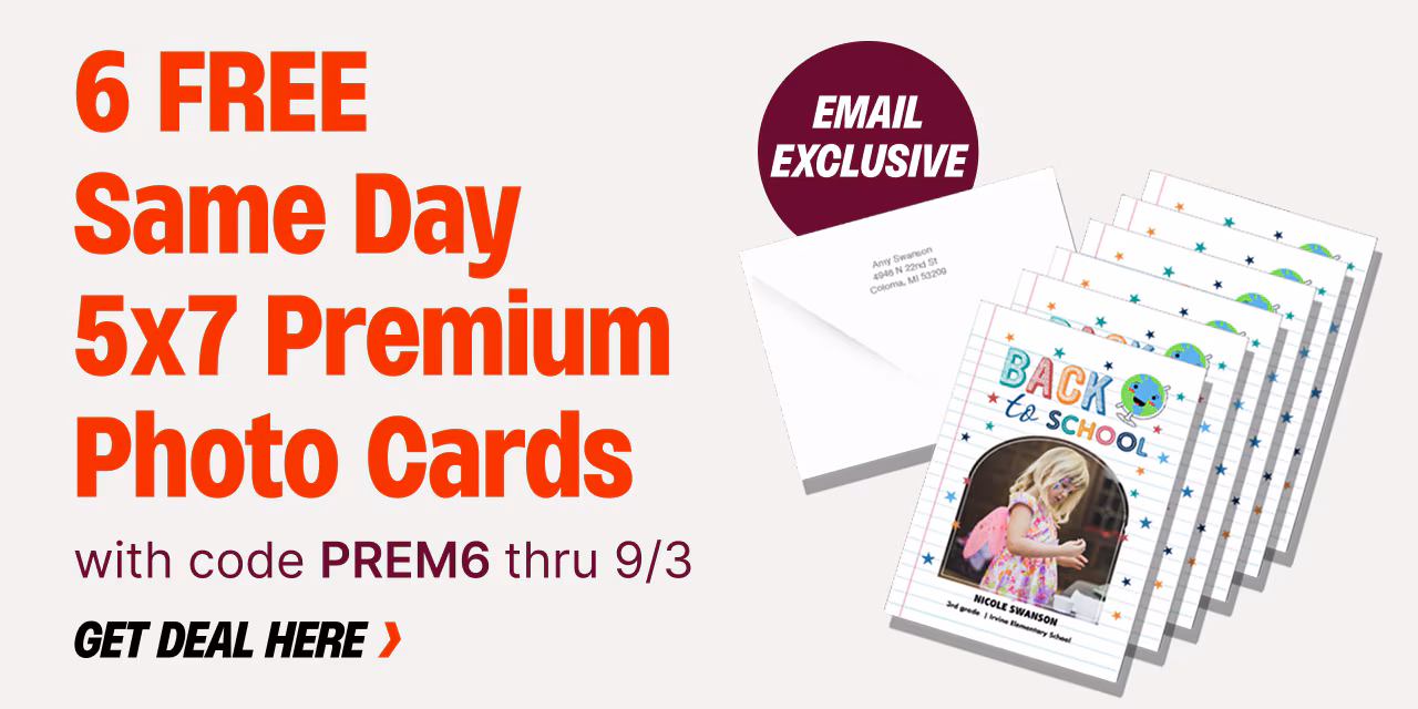 6 Free Same Day 5x7 Photo Cards