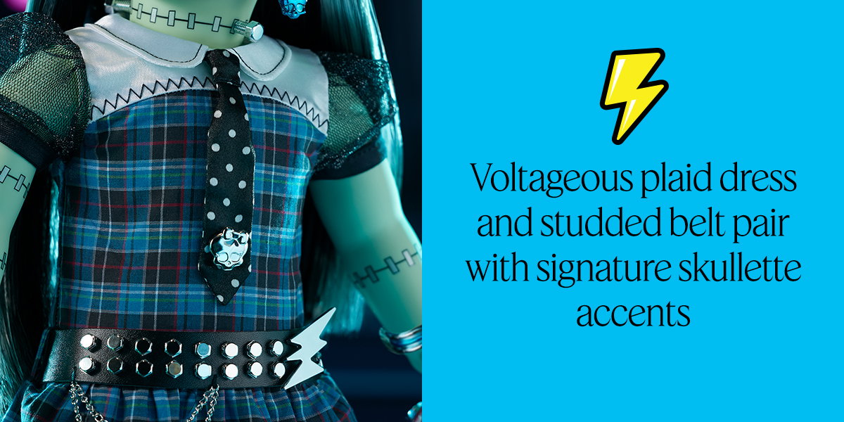 voltageous plaid dress and studded belt pair with signature skullete accents