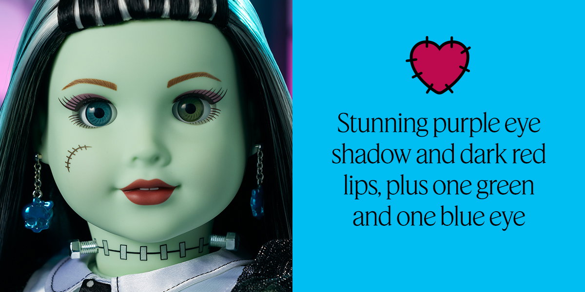 stunning purple eye shadow and dark red lips, plus one green and one blue eye.