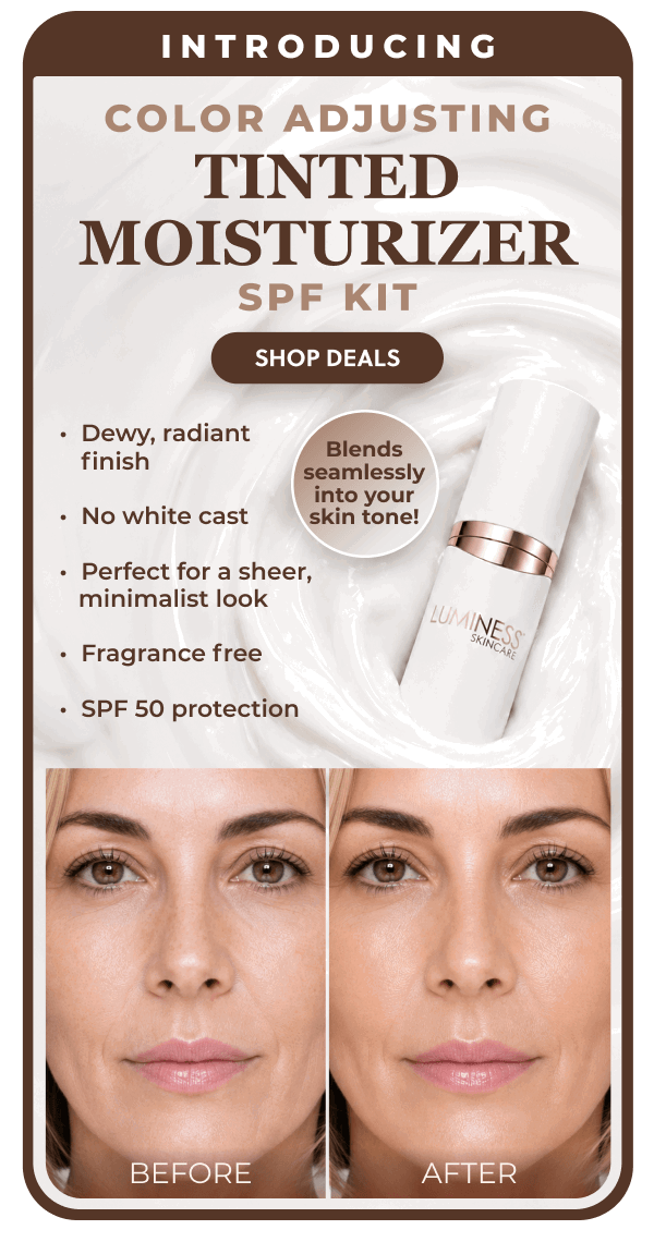 INTRODUCING COLOR ADJUSTING TINTED MOISTURIZER SPF KIT: Dewy, radiant finish. No white cast. Perfect for sheer, minimalist look. Fragrance free. SPF 50 protection.