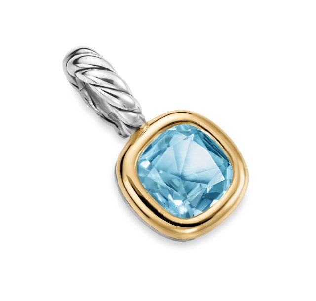 PDP_Mini Cushion Cut AmuletSterling Silver with 14K Yellow Gold and Sky Blue Topaz, 5.5mm