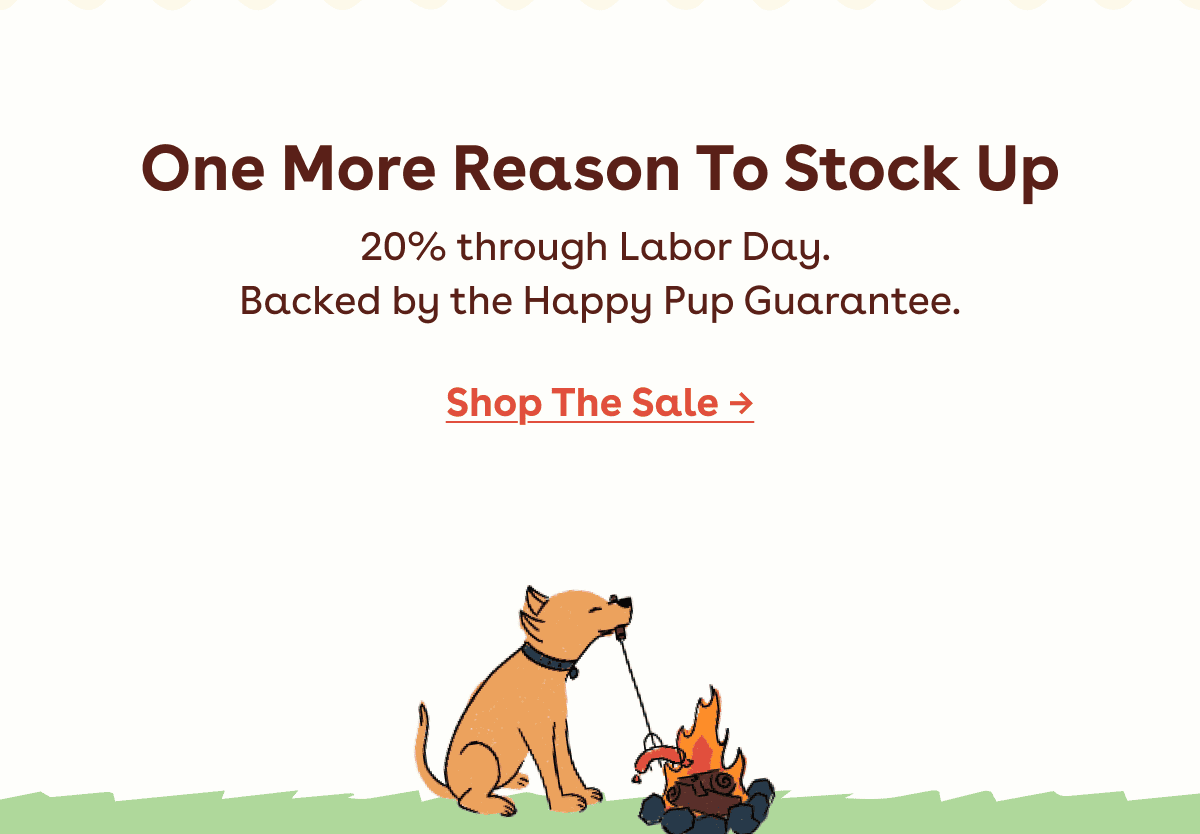 20% through Labor Day. Backed by the Happy Pup Guarantee.