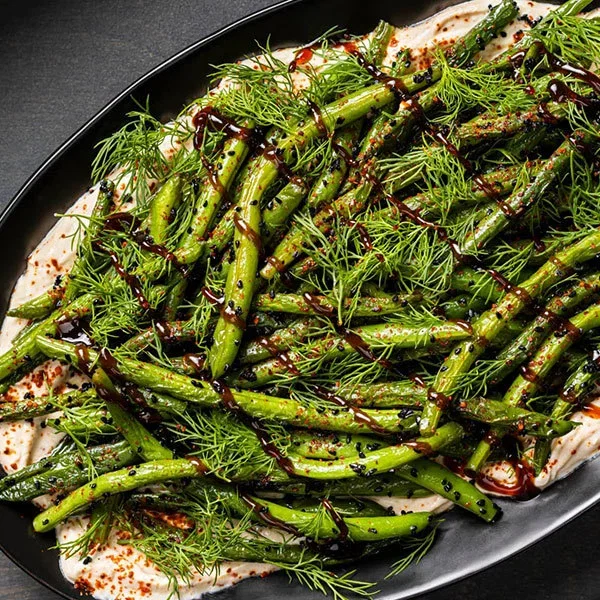 Blistered Green Beans with Lemon, Yogurt, and Nigella Seeds 