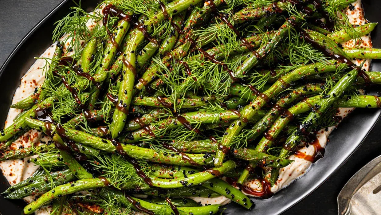 Blistered Green Beans with Lemon, Yogurt, and Nigella Seeds 