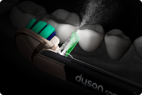 Dyson CameraJet toothbrush flosses between teeth while brushing.