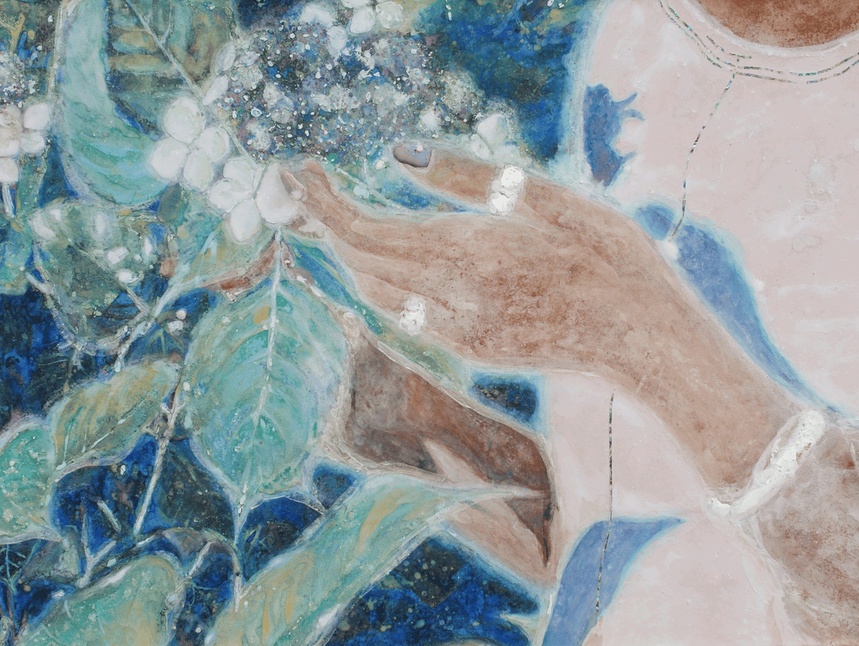 Painting of a hand on flower 