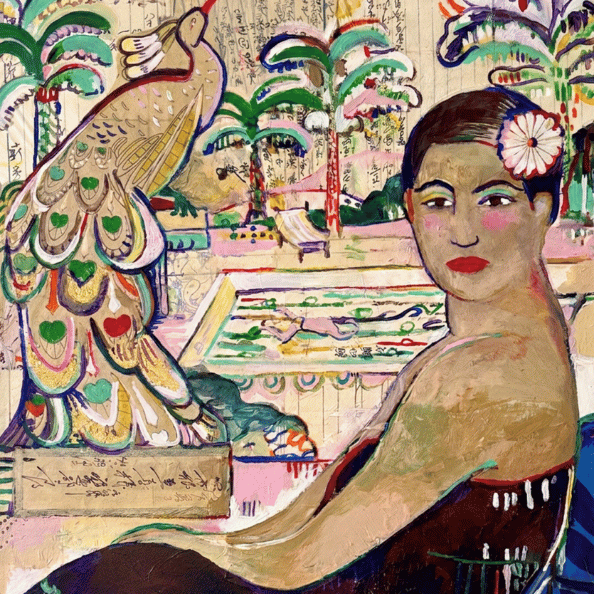 Female portrait with peacock
