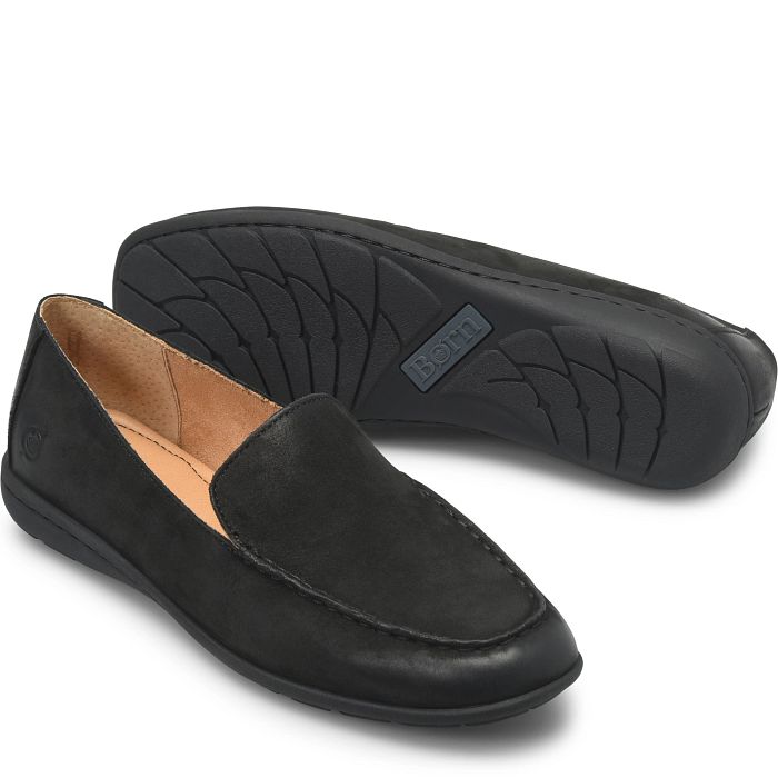 Fawn loafer in black suede.