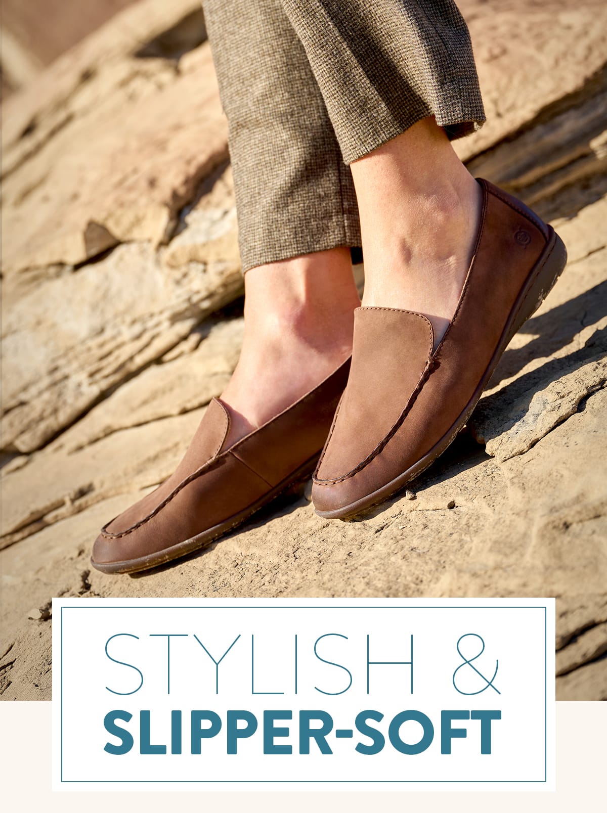 Stylish & Slipper-Soft. Featured style: Fawn loafer in brown suede.