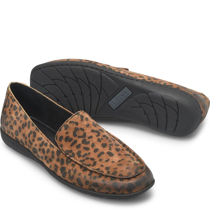 Fawn loafer in leopard print suede.