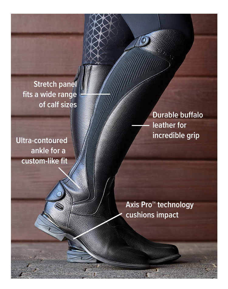 Stretch panel fits a wide range of calf sizes