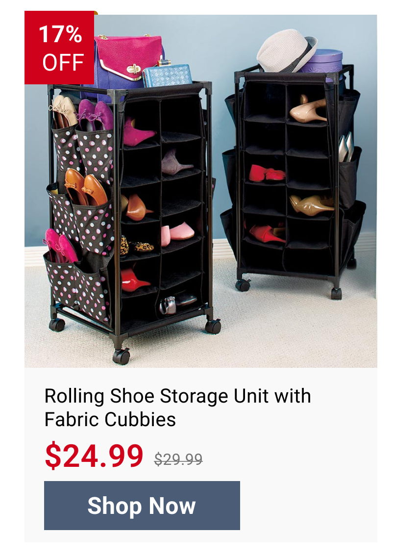 Rolling Shoe Storage Unit with Fabric Cubbies