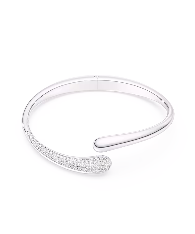 Swarovski Classica bangle, Intertwining, Round cut, White, Sterling silver