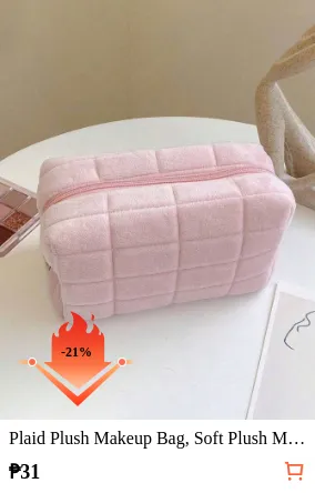 Plaid Plush Makeup Bag Soft Plush...