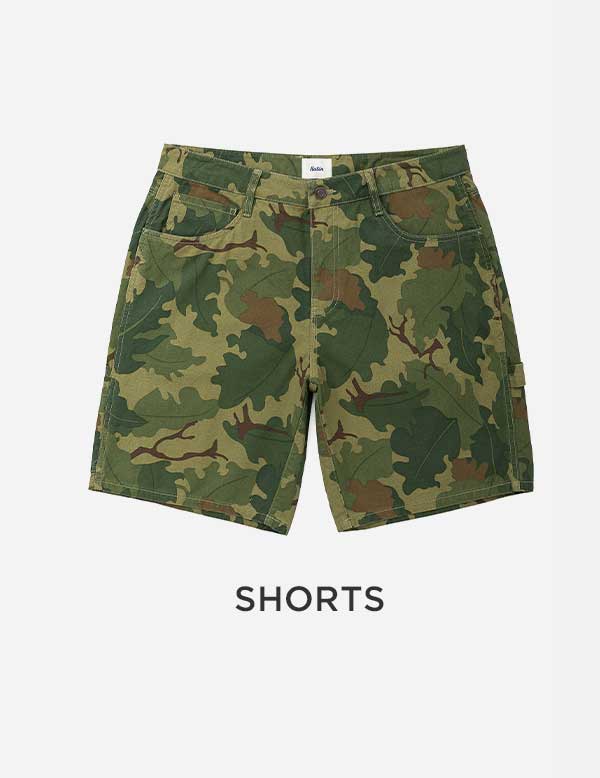 Camo print shorts, product flat lay