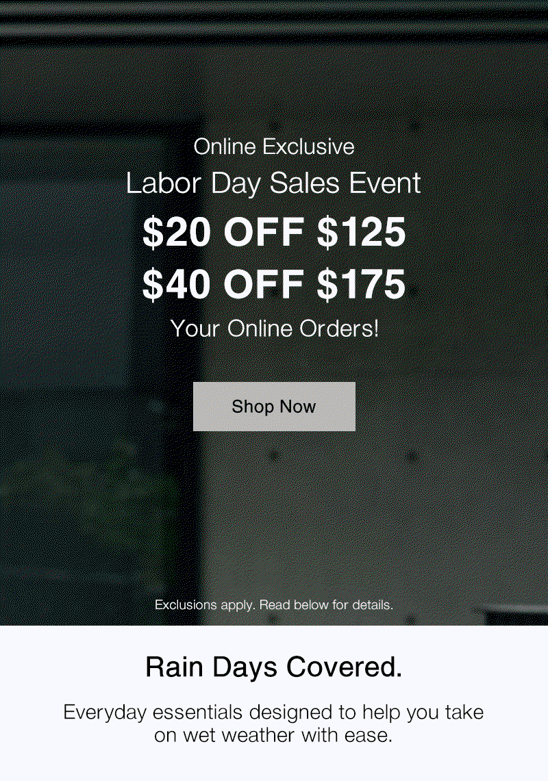 Shop Labor Day Sales Event $20 OFF $125, $40 OFF $175 