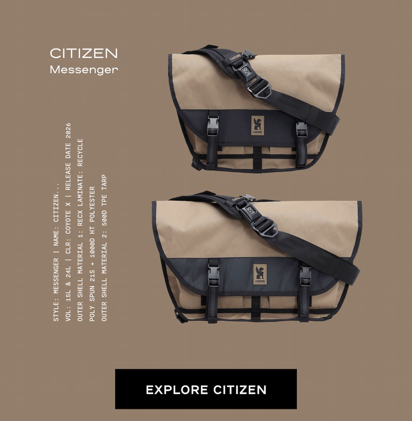 The Citizen Messenger 15L and 24L in Coyote X