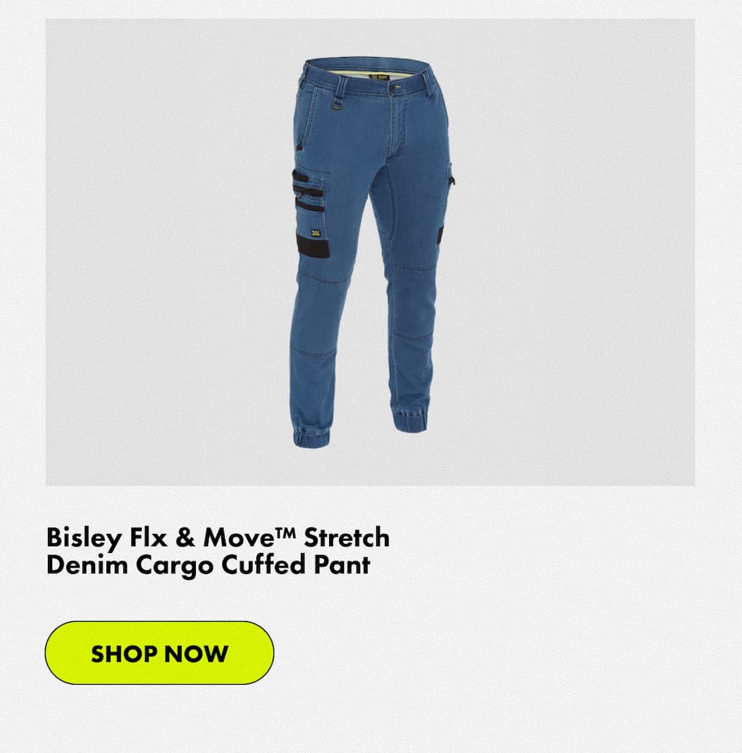 Bisley Flx & Move™ Stretch Denim Cargo Cuffed Pant | Shop now