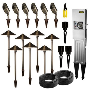 VOLT Landscape Lighting 13-piece Path & Area Light LED Starter Kit, Brass
