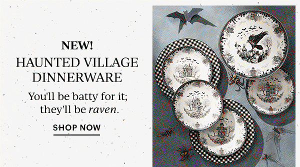 NEW!  HAUNTED VILLAGE DINNERWARE  You'll be batty for it; they'll be raven.  SHOP NOW