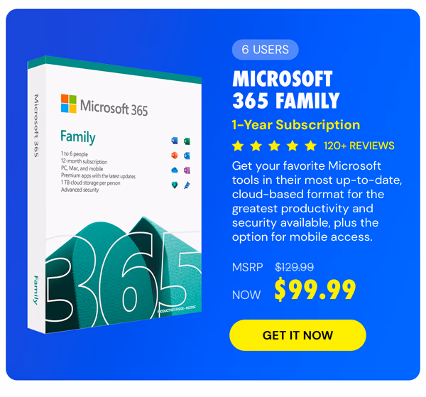 Microsoft 365: 1-Year Subscription (Family/Up to 6 Users)