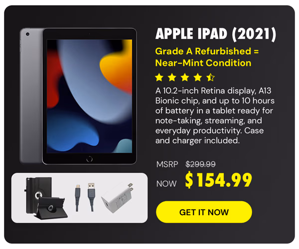 Apple iPad (2021) 9th Gen 64GB Wi-Fi Space Gray with Case & Charger (Refurbished)