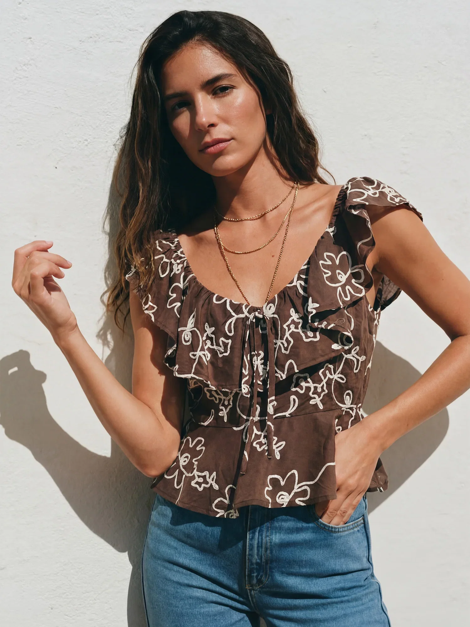 Image of Short Sleeve Floral Embroidered Ruffle Peplum Blouse