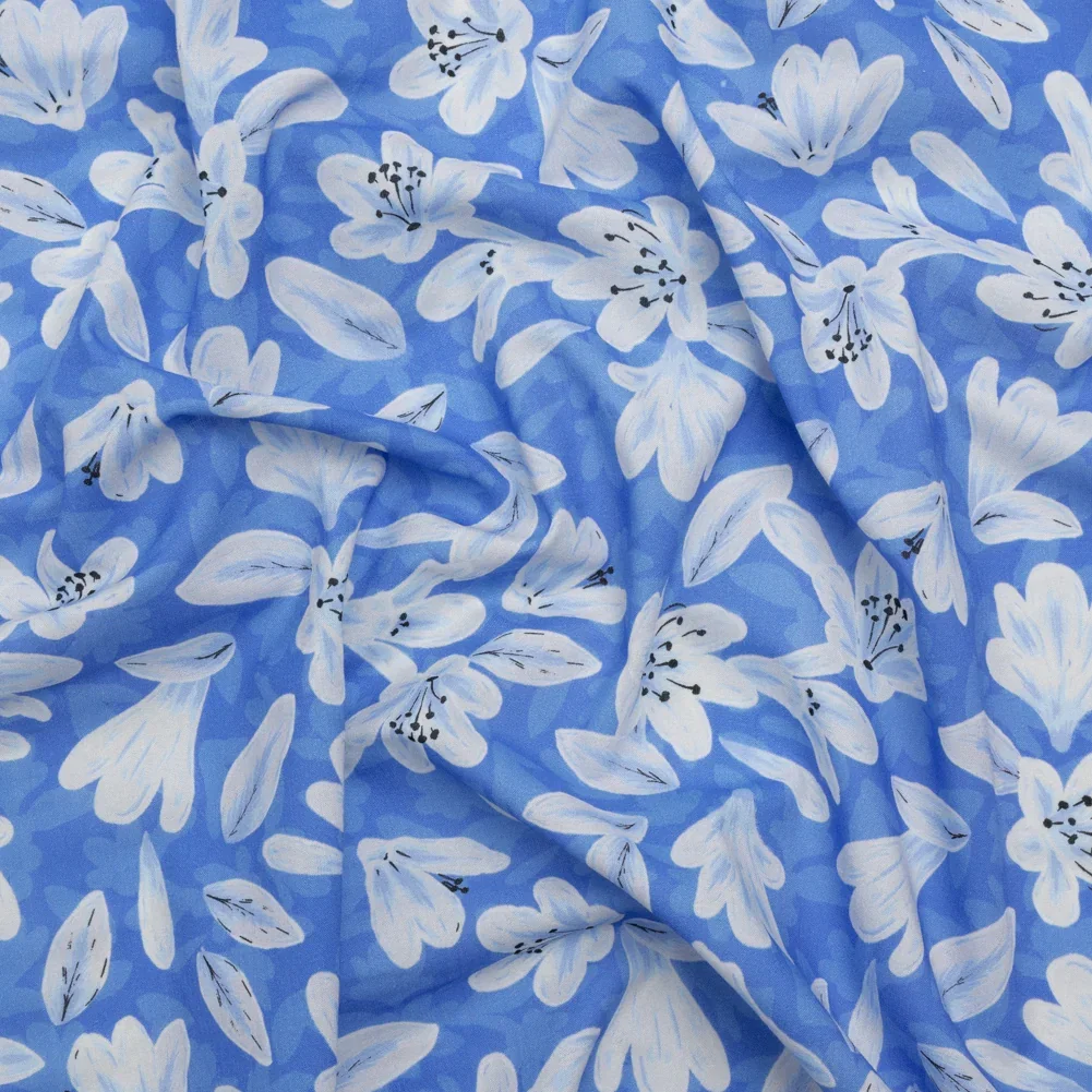 Image of Cotton Voile - Blue Floral - Daybreak Bloom Print - Mood Exclusive Chariot Collection