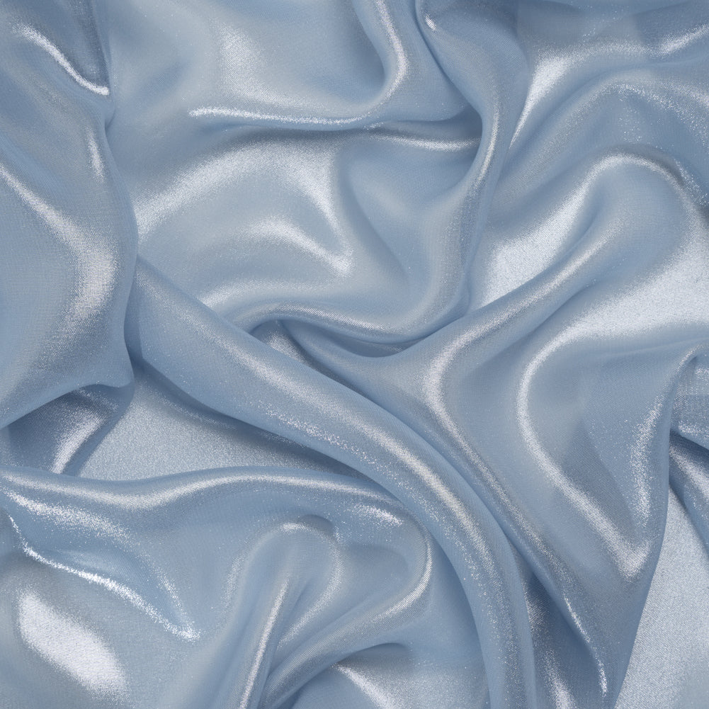Image of Liquid Sheen Metallic Polyester Chiffon - Silver on Blue - Liquid Sheen Chiffon Collection