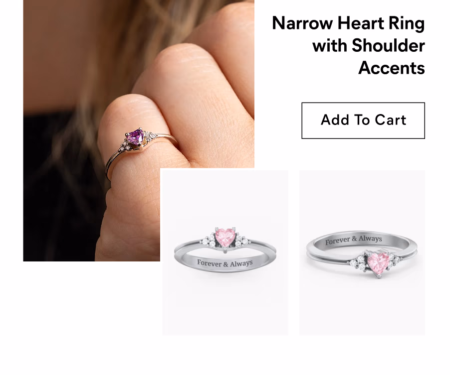 Narrow Heart Ring with Shoulder Accents