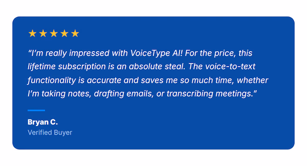 VoiceType AI Voice-to-Text: Lifetime Subscription (20k Words/Month)
