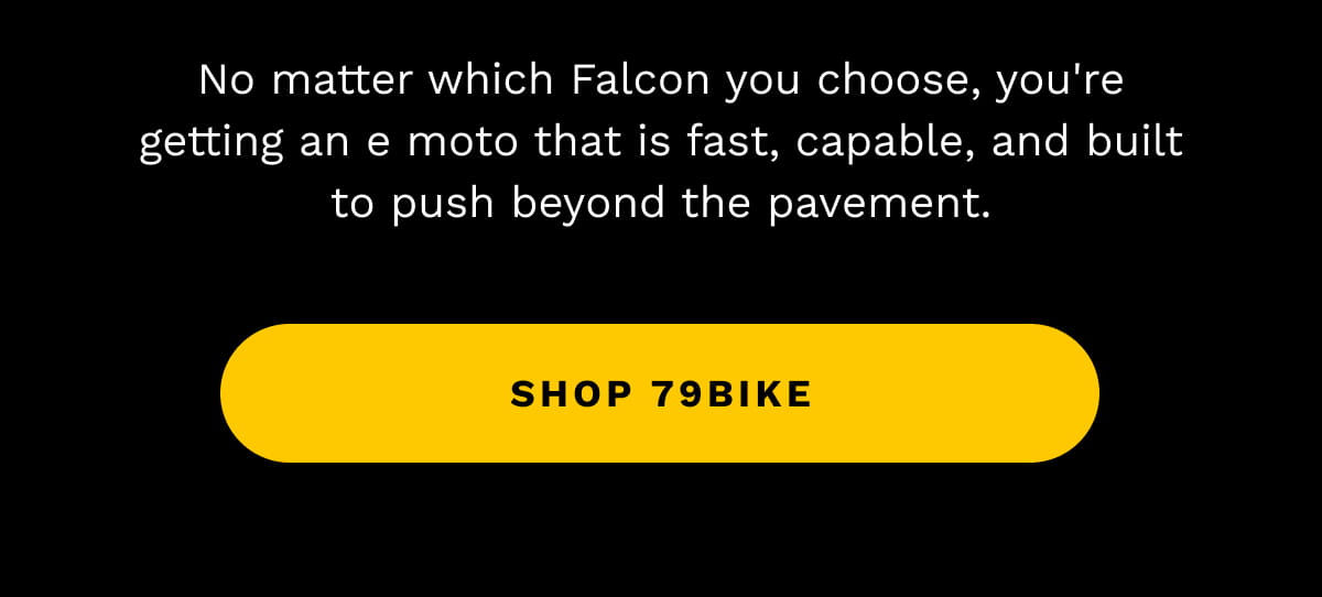 No matter which Falcon you choose, you're getting an e moto that is fast, capable, and built to push beyond the pavement.