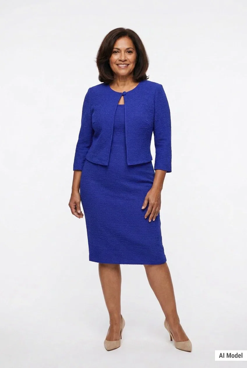 Image of Textured Knit 3/4 Sleeve 2-Piece Dress Set, Plus