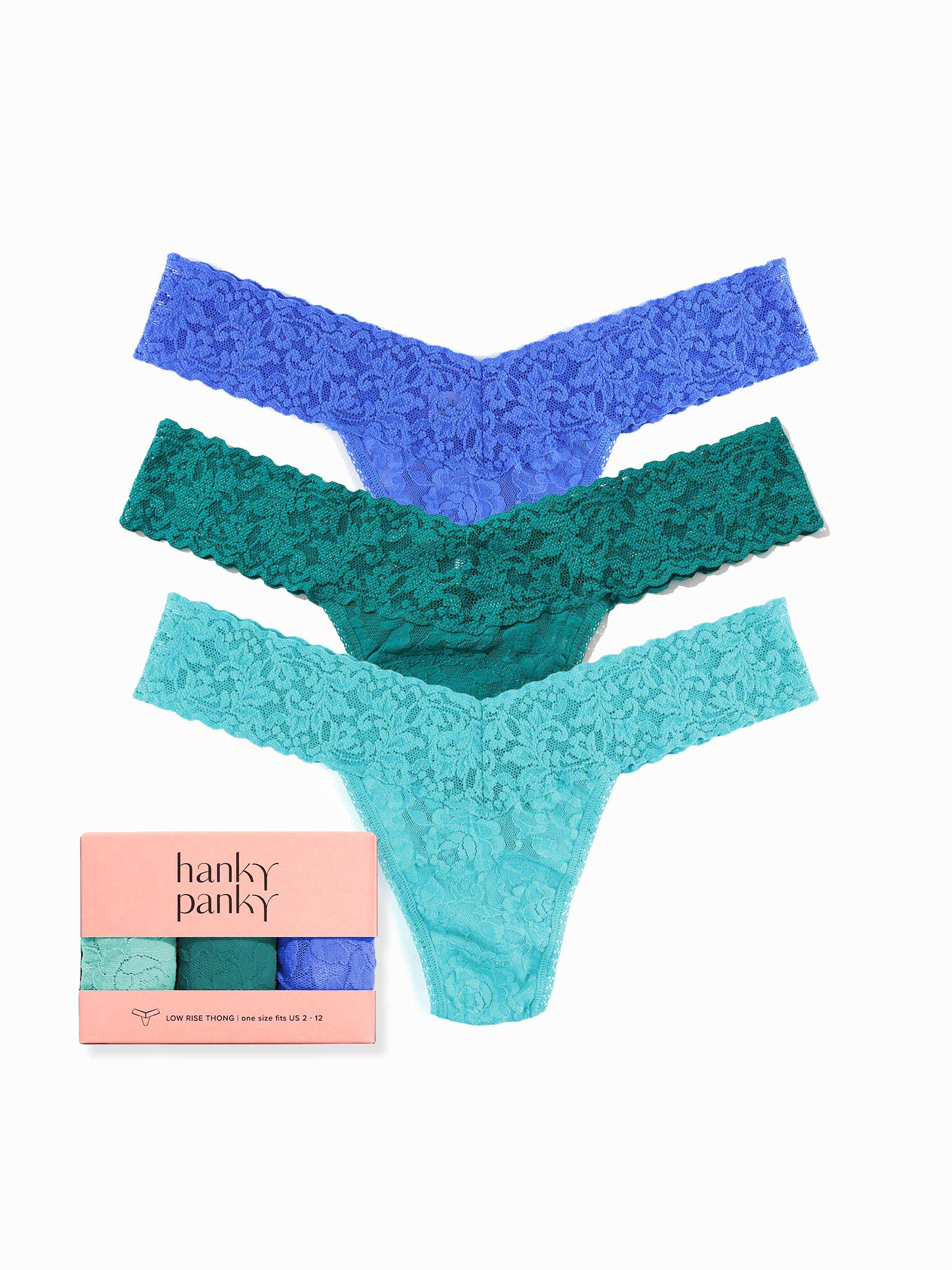 Image of 3 Pack Signature Lace® Low Rise Thongs In Printed Box Ocean Hues Sale