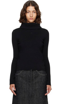 Black High Collar Merino Wool Sweater - Courrèges