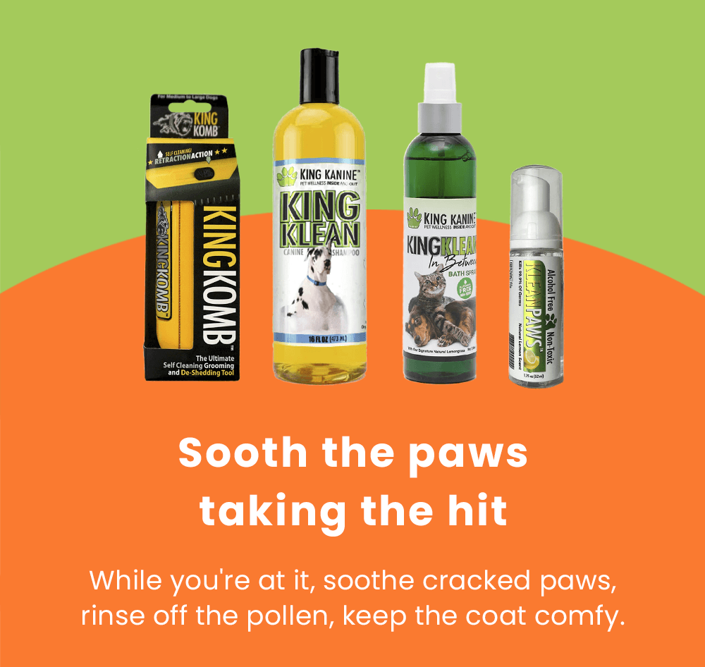 Sooth the paws  taking the hit: While you're at it, soothe cracked paws, rinse off the pollen, keep the coat comfy.