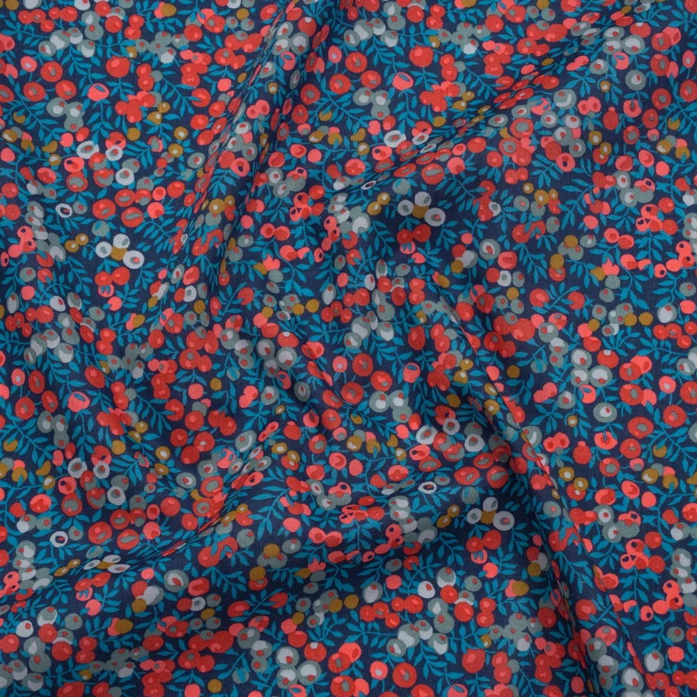 Image of Liberty Fabrics Tana Lawn® - Wiltshire Dark Blue - Navy, Red and Blue Leaves and Berries
